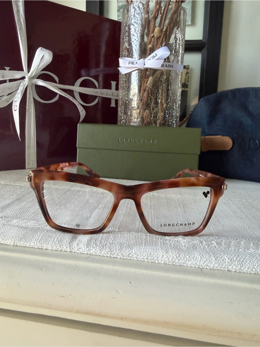 Longchamp Brown Tortoise Square Optical Frames